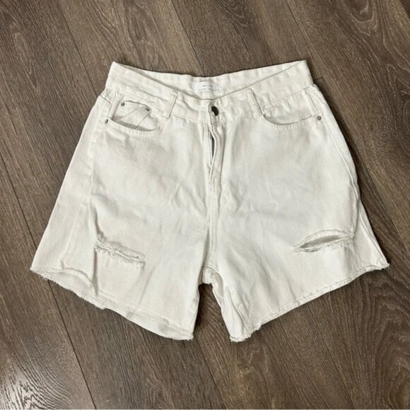 Oak + Fort Bermuda Jorts Jean Shorts High Rise Cutoffs Distressed denim Large - Picture 4 of 16